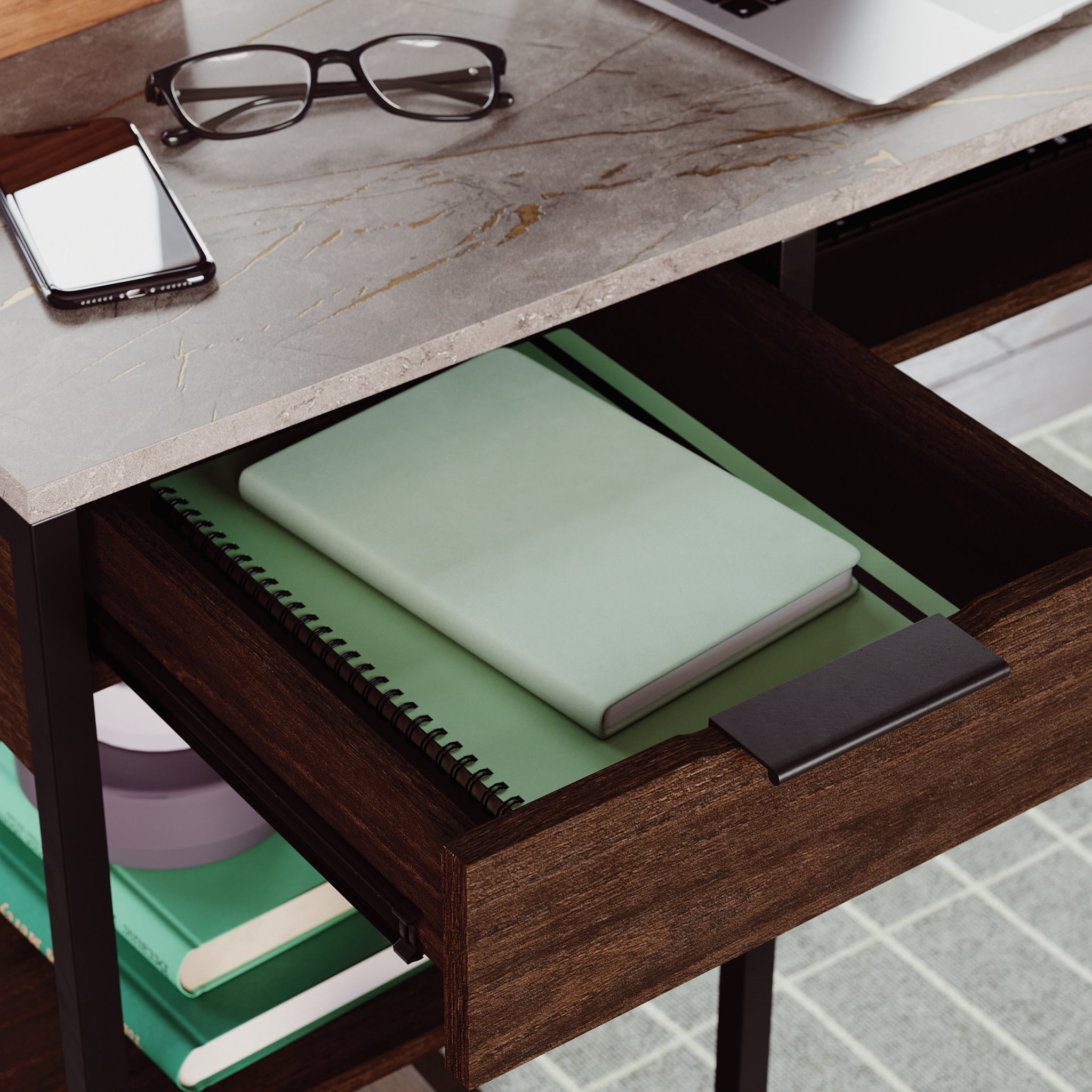 Sauder International Lux L-Shape Desk, Deco Stone Finish