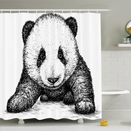 Ambesonne Animal Baby Panda Bear Sketch Shower Curtain Set