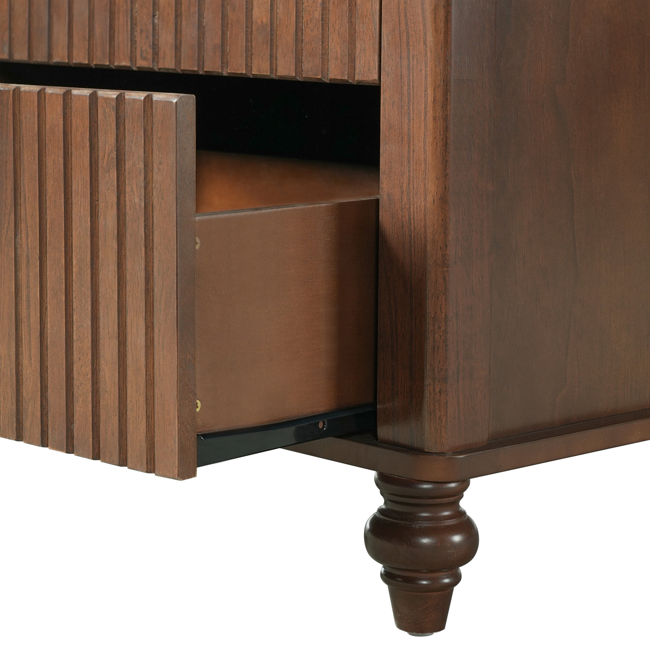 Christopher Knight Home Modern Queen Bed Frame with 2 Drawer Nightstands, Grooved Design, Walnut