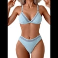thumbnail image 2 of Conjunto de Bikini de Dos Piezas para Mujer, Traje de Baño de Cintura Baja con Escote en V, con Control de Abdomen, Ropa de Playa 2025, Azul Hielo, Talla M, 2 of 6