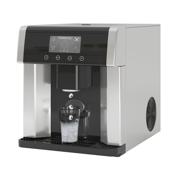 TABU 33Lbs/24H Countertop Ice Maker Machine,2 in 1 Ice Maker with Water Dispenser,Stainless Steel,Black