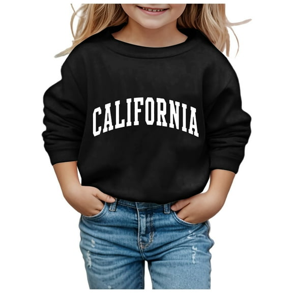 Girls Sweatshirt Crew Neck California City Letter Print Boys Kids Pullovers(120 4-5 Years,Black)