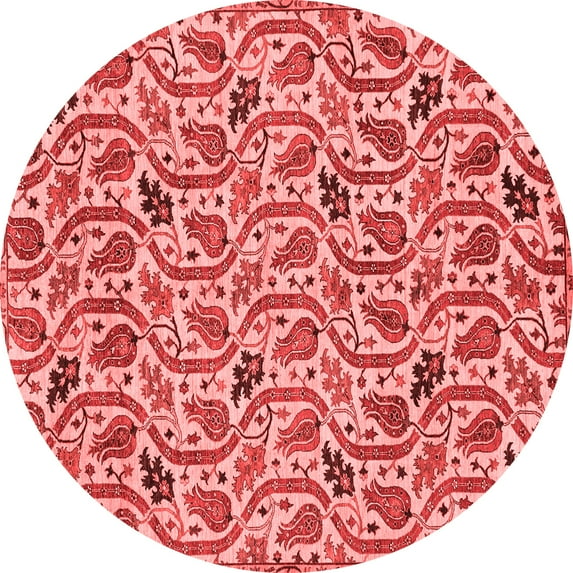 Ahgly Company Machine Washable Indoor Round Abstract Red Modern Area Rugs, 8' Round