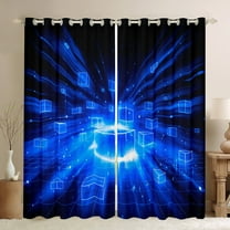 Erosebridal Geometric Buffalo Curtains for Living Room,Black Blue 30%-50% Blackout Curtains Set of 2 (38x45),Futuristic Cubes Curtains and Drapes (38x45),Plaid Room Decoration