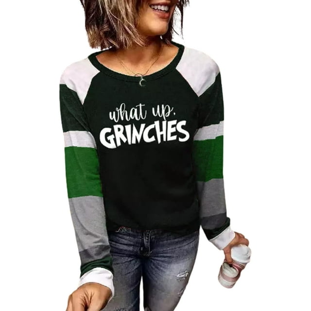 T-Shirt de Baseball à Blocs de Couleur pour Femmes Noël Décontracté à Manches Longues