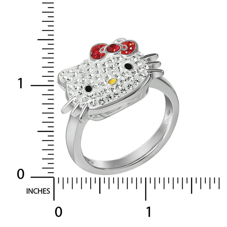 Sanrio Hello Kitty Silver Plated Crystal Accessories Jewelry Ring - Size 5  : Target