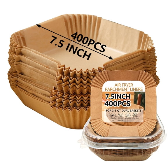 UBeesize 7.5 Inch Air Fryer Liners, 400 Count Square Disposable Unbleached Parchment Paper Liners, 6.3 Inch Bottom, Non-Stick Heat Resistant to 450°F for 2-5 QT Air Fryers