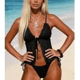 thumbnail image 5 of QSAWXQZ Women's Crochet Lace One Piece Swimsuit Halter V Neck Sleeveless High Waisted Bikini Low Back Hollow Out Beachwear Bathing Suit for Vacation Black M, 5 of 5