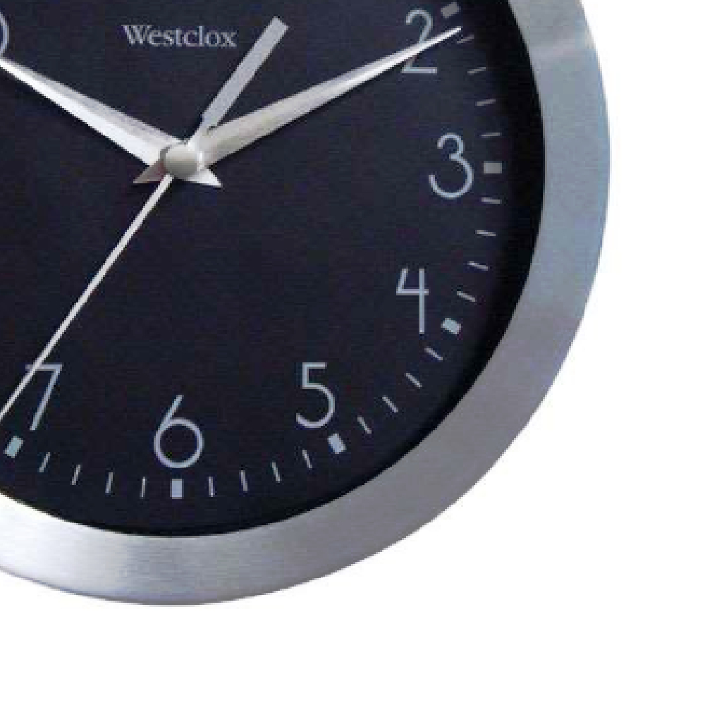 Westclox Wall Clock Brushed Aluminum Round 9 Inch Analog Silver Black