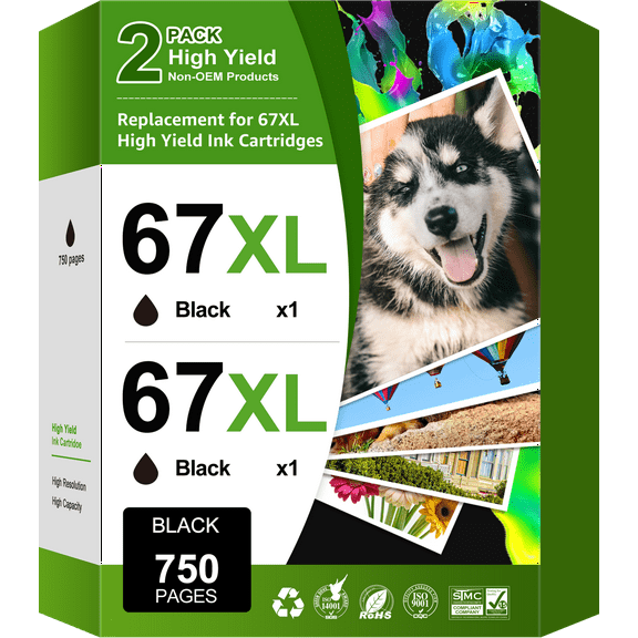 67XL Black Ink Cartridge Compatible for HP 67 Black Ink Cartridge 2755e 2855e 4155e 4255e 6055e 6065e