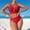 Red, variant on Women's High Waisted Full Coverage Bikini Set Deep V Neck Ruffle Modest Sporty Two Piece Swimsuit Summer Beach Swim Bathing Suits