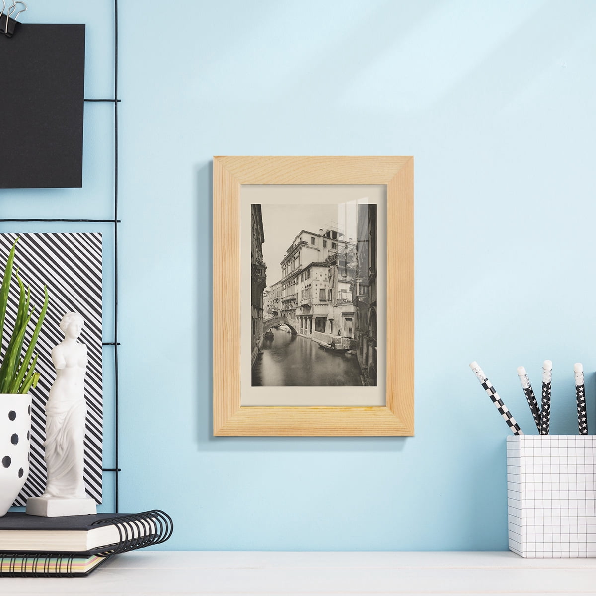 Vintage Views of Venice VI - Framed Print w/glass - Natural Wood