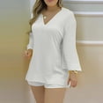 thumbnail image 1 of Puntoco Conjunto de moda con cuello en V y pantalones cortos de manga sólida para mujer Puntoco Puntoco-6319, 1 of 7