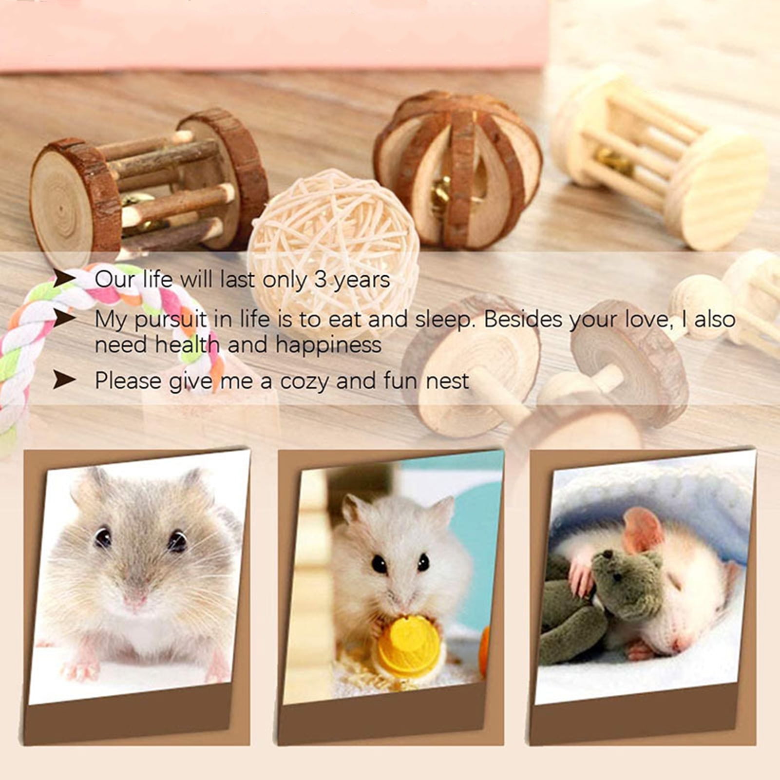 DOPI 8Pcs/Set Molar Toy Long Lifespan Relieve Anxiety Wood Hamster Wooden Toy Set for Chinchillas