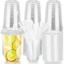 NestE 16oz Disposable Stemless Glasses with Flat Lids and Straws,PET Disposable Drinking Cups,Clear Plastic Wine Glasses for Parties Birthday,Wedding,Meeting,Christmas Party Supplies(50, Transparent)