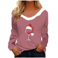 thumbnail image 2 of Cyber and Monday Deals Meichang Christmas Shirts for Women 2024 Classic Christmas Wine Glass Graphic T Shirts Long Sleeve Faux Fur Trim V Neck Xmas Gifts Tops, 2 of 4