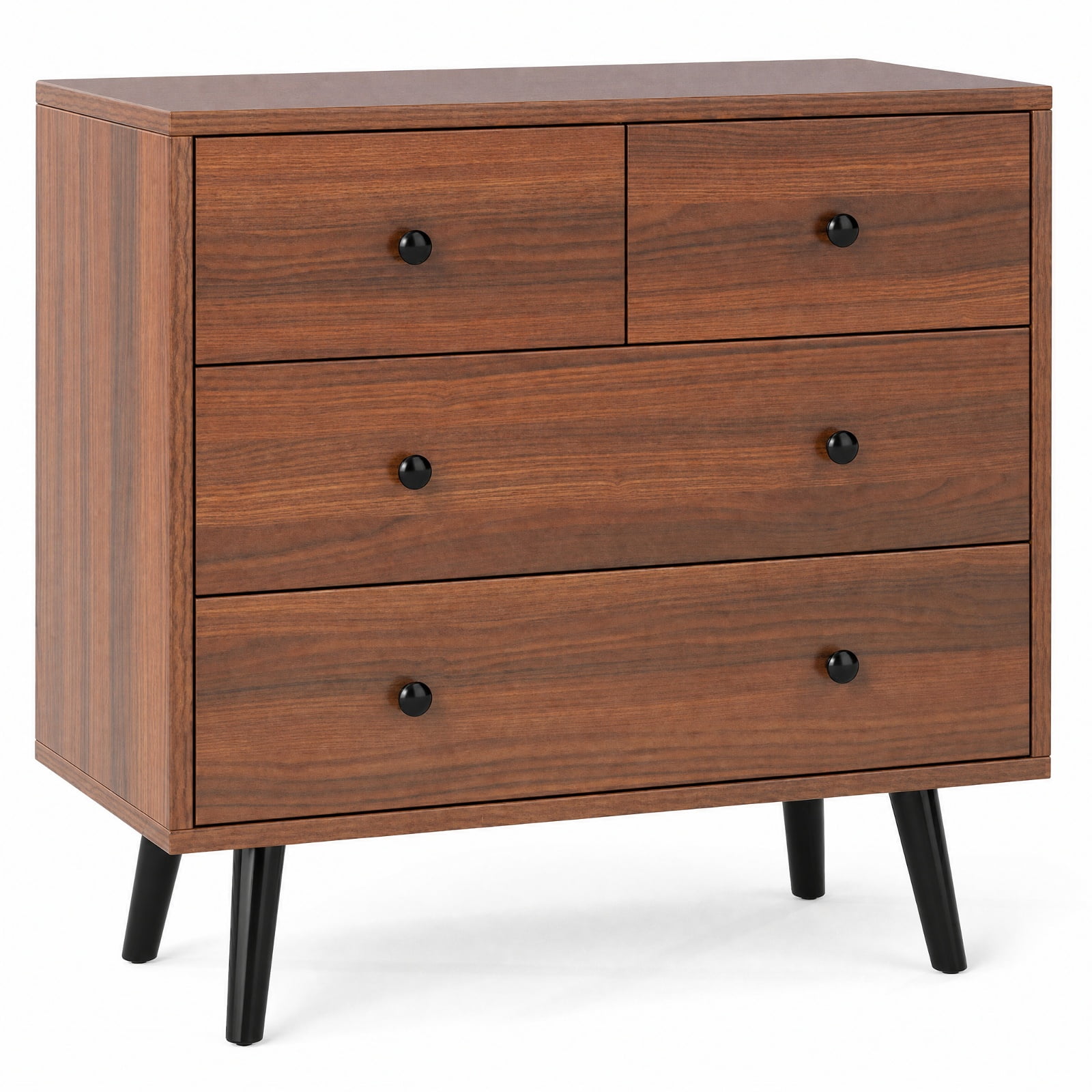 Furnibear Wide Wooden Dresser with 4 Drawers for Bedroom Living Room for Bedroom Closet Living Room Nursery Clothes Storage, Walnut