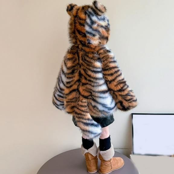 Jackets for Girls Tiger Design Thickened Warm Winter Coats Long Sleeve Cute Daily Comfortable Outerwear