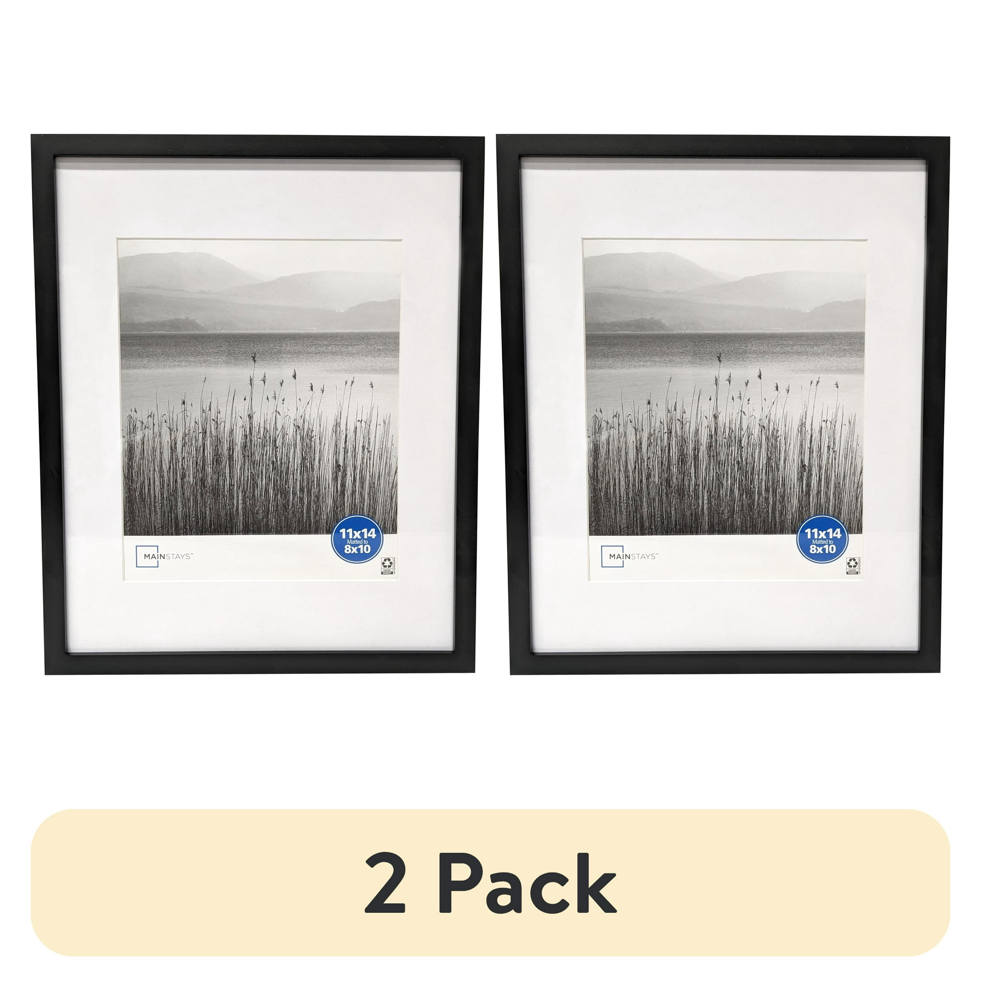 (2 pack) Mainstays 11 x 14 Black Gallery Picture Frame, Matted to 8 x 10