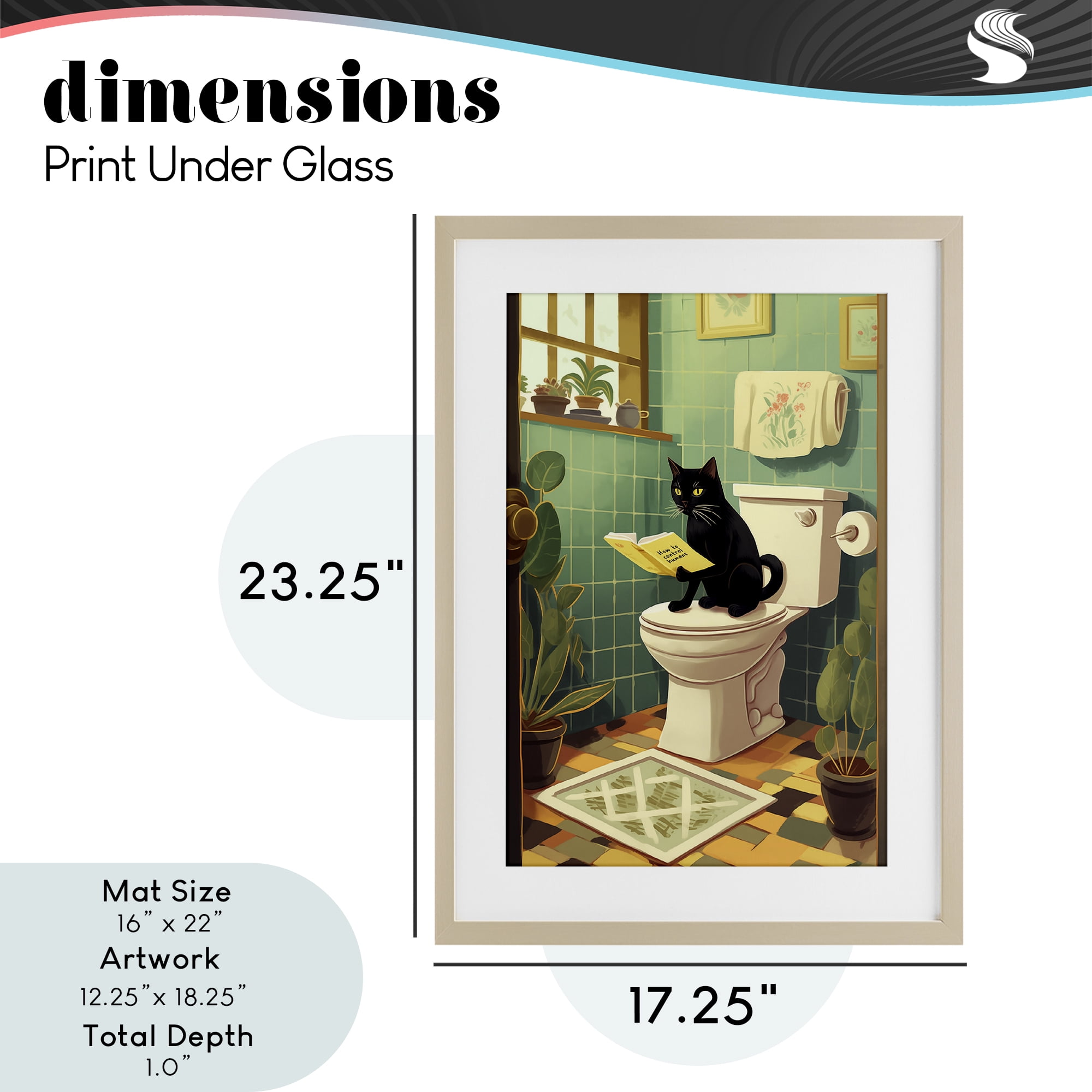 Cat Reading On Toilet Birch Framed Print Under Glass, design by Andreas Magnusson