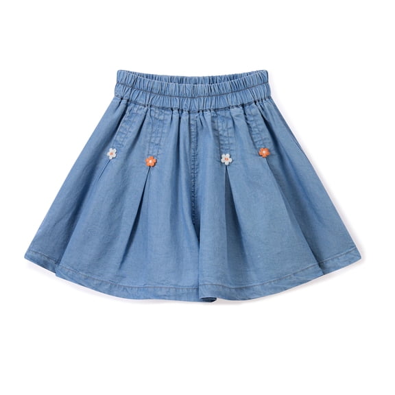 NIPAXO Girls Denim Shorts Elastic Waist Summer Skirt, Blue, 4-5Y