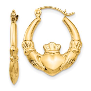 Goldum NYC 5/8" Polished Claddagh Hoop Earrings - Real 10K Yellow Gold (0.4g)
