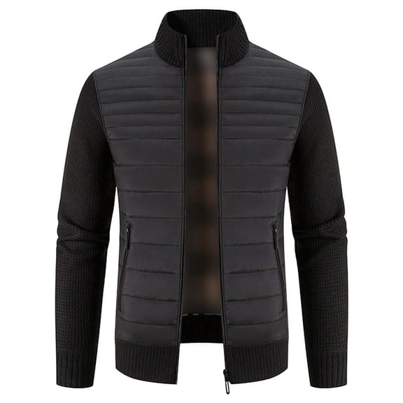 VNKIDY Men's Sweater Coat Autumn Winter Solid Color Quilted Panel Jacket Knit Long Sleeve Stand Collar Zipper Slim Fit Thermal Coat For Daily Outdoor Activities Relaxed Fit Knitwear