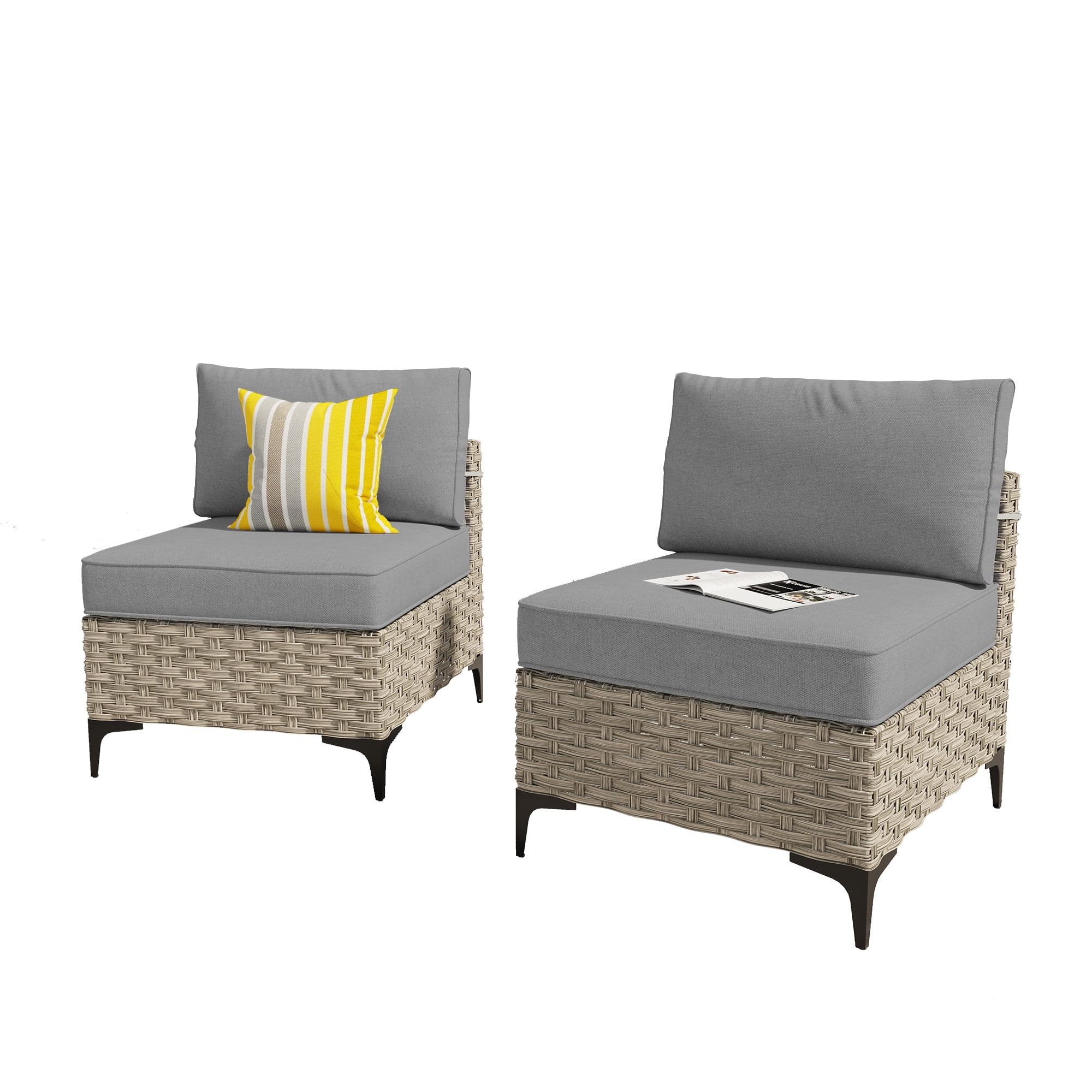 Ovios 2 Pieces Outdoor Patio Conversation Furniture Set Cushioned PE Rattan Wicker Chairs Set