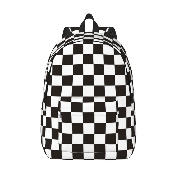 Hirioo Black and White Checkerboard Canvas Backpack, Durable Travel Backpack with Multiple Compartments,Large Capacity, Backpack for School, Hiking, Work