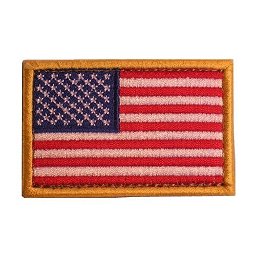 AMERICAN FLAG EMBROIDERED PATCH Hook Loop GOLD BORDER USA US United States 