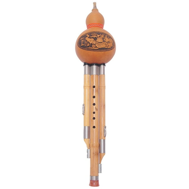 Chinese Handmade Hulusi Bamboo Gourd Cucurbit Flute Ethnic Musical Instrument bB Key for Beginner Music Lovers (Random Pattern)