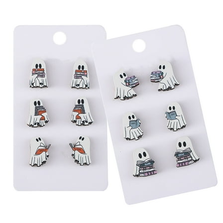 Fogun 6 Pairs Hypoallergenical Halloween Earrings Set Scary Book Specters Ear Rings for Women and Teens Costume Accessories