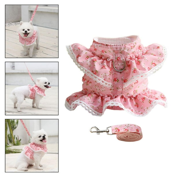 Vestido floral de arnés para perros con correa, arnés para gatos para mascotas, ropa para mascotas, ropa para cachorros de niña para cachorros, sumini