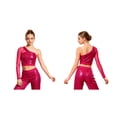 thumbnail image 2 of iiniim Girls Sparkle Sequins Ballet Dance Crop Tops Mesh Sleeve One Shoulder T-Shirt Jazz Hip Hop Dancewear Hot Pink 16, 2 of 7