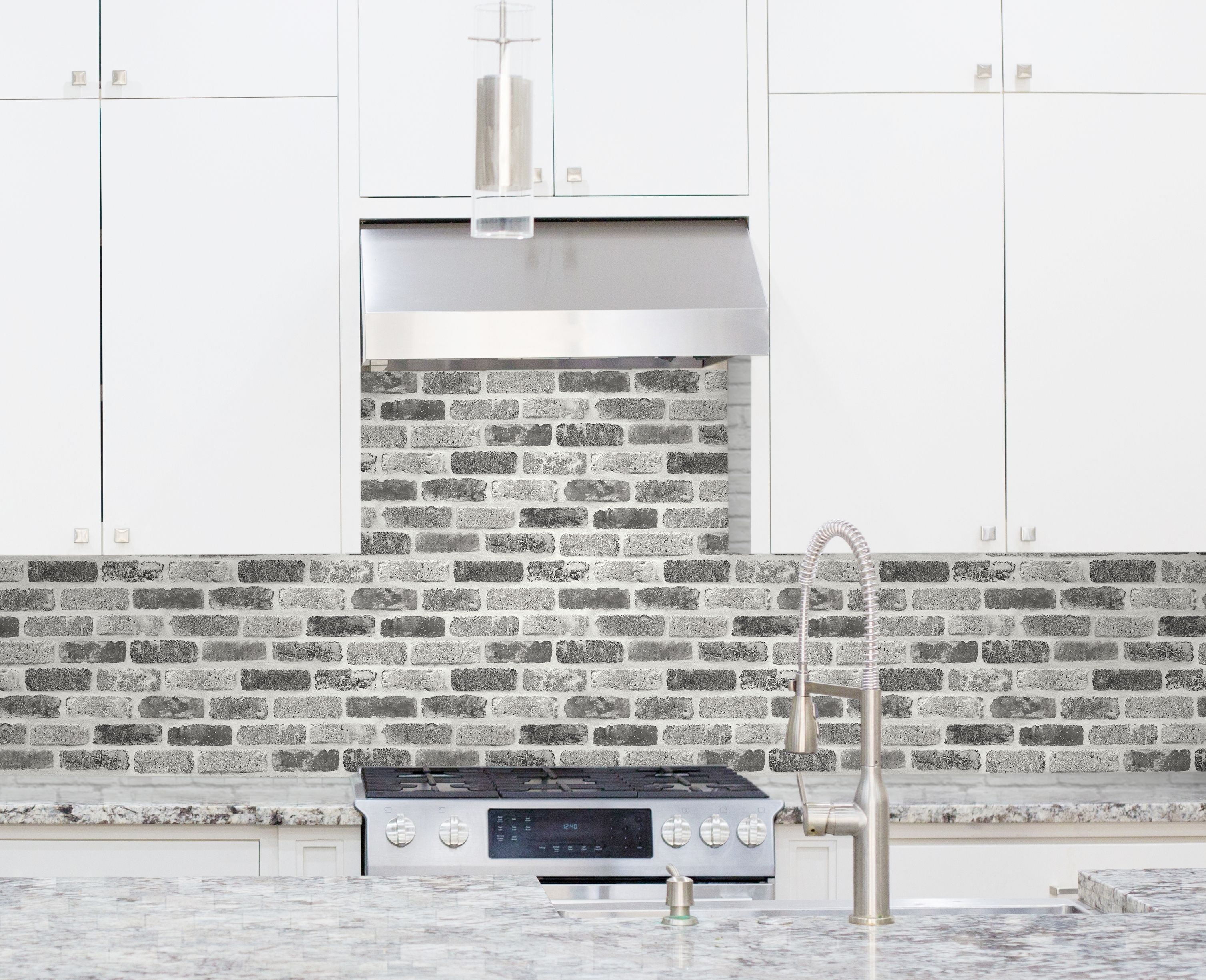 NextWall Gray Washed Brick Peel and Stick Wallpaper