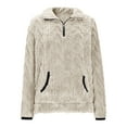 thumbnail image 5 of Womens 1/4 Zip Sweaters Fleece Pullover Sweatshirt Jacket Tops with Pocket Solid Solid Casual Winter Clothes (XL, Beige), 5 of 7