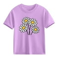 thumbnail image 2 of Girls T Shirt Purple 100% Cotton Short Sleeve Crew Neck Floral Daisy Graphic Tee for Kids Kids Youth Ages 3-10,Size 4 T, 2 of 9