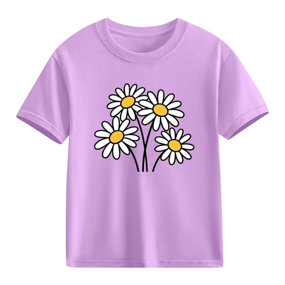 Xdegoge Kids Girls Spring T-Shirt Daisy Flowers Print Soft Cotton Casual Wear for Toddler Baby Kids Tween Teen 3-10Y