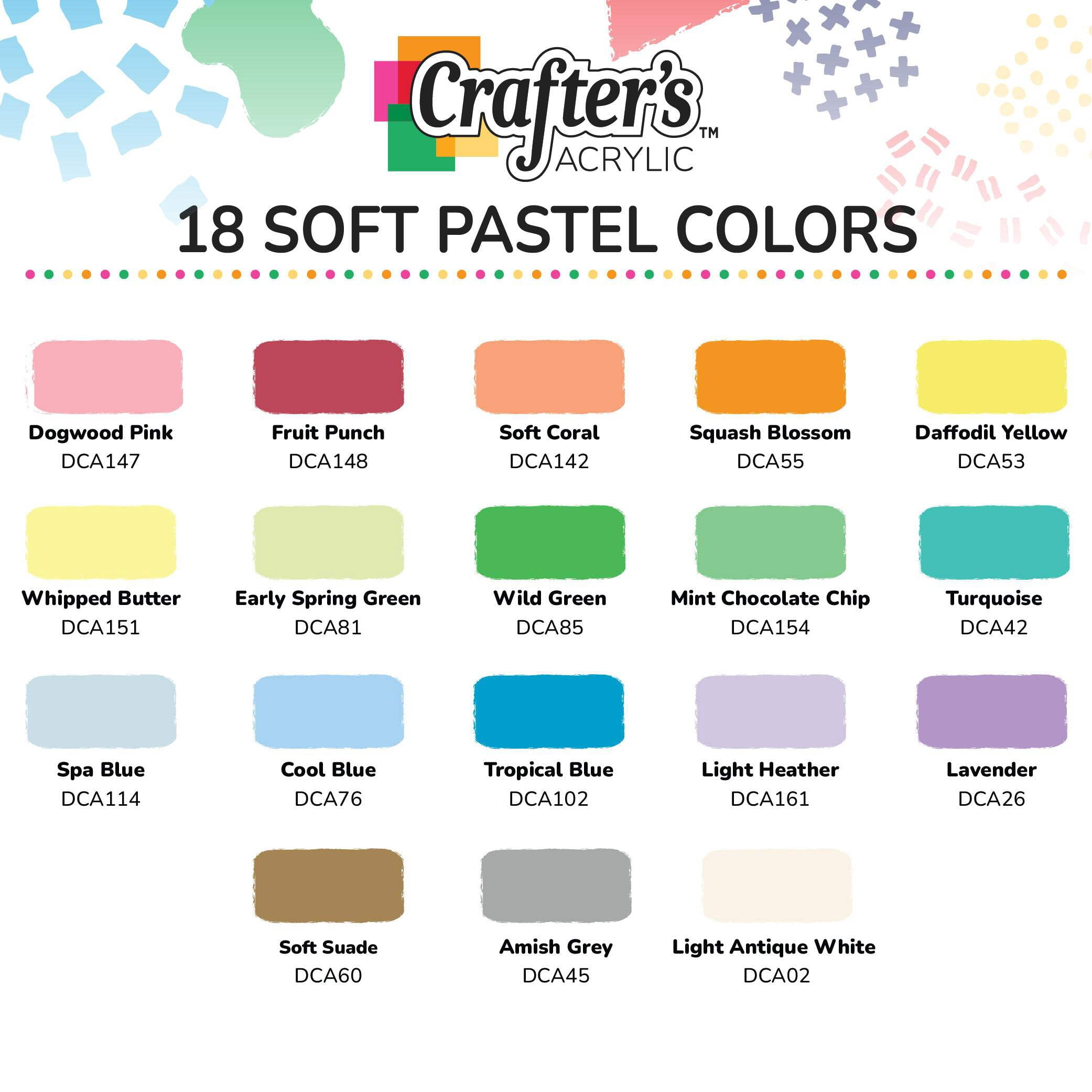DecoArt Crafter’s Acrylic Pastel Paint Set, 18 Colors, 2 fl oz Bottles, Matte Finish
