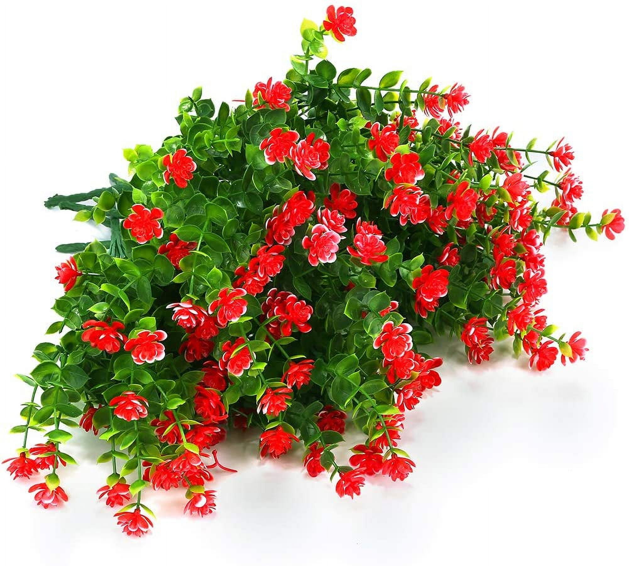 Artificial Flowers, Fake Outdoor UV Resistant Boxwood Shrubs Faux Plastic Greenery Plants for Outside Hanging Planter Patio Yard Wedding Indoor Home Kitchen Farmhouse Decor(Orange Red)