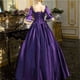 thumbnail image 5 of Gibobby Vestido elegante Vestido de mujer Estilo retro Color sólido Manga trompeta Vestido largo de princesa（Morado， M), 5 of 5