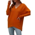 thumbnail image 4 of Sunloudy Suéter de otoño para mujer, suéter de punto de manga larga con cuello en V de color sólido con dobladillo irregular para damas, S / M / L / XL Sunloudy  moda, 4 of 8