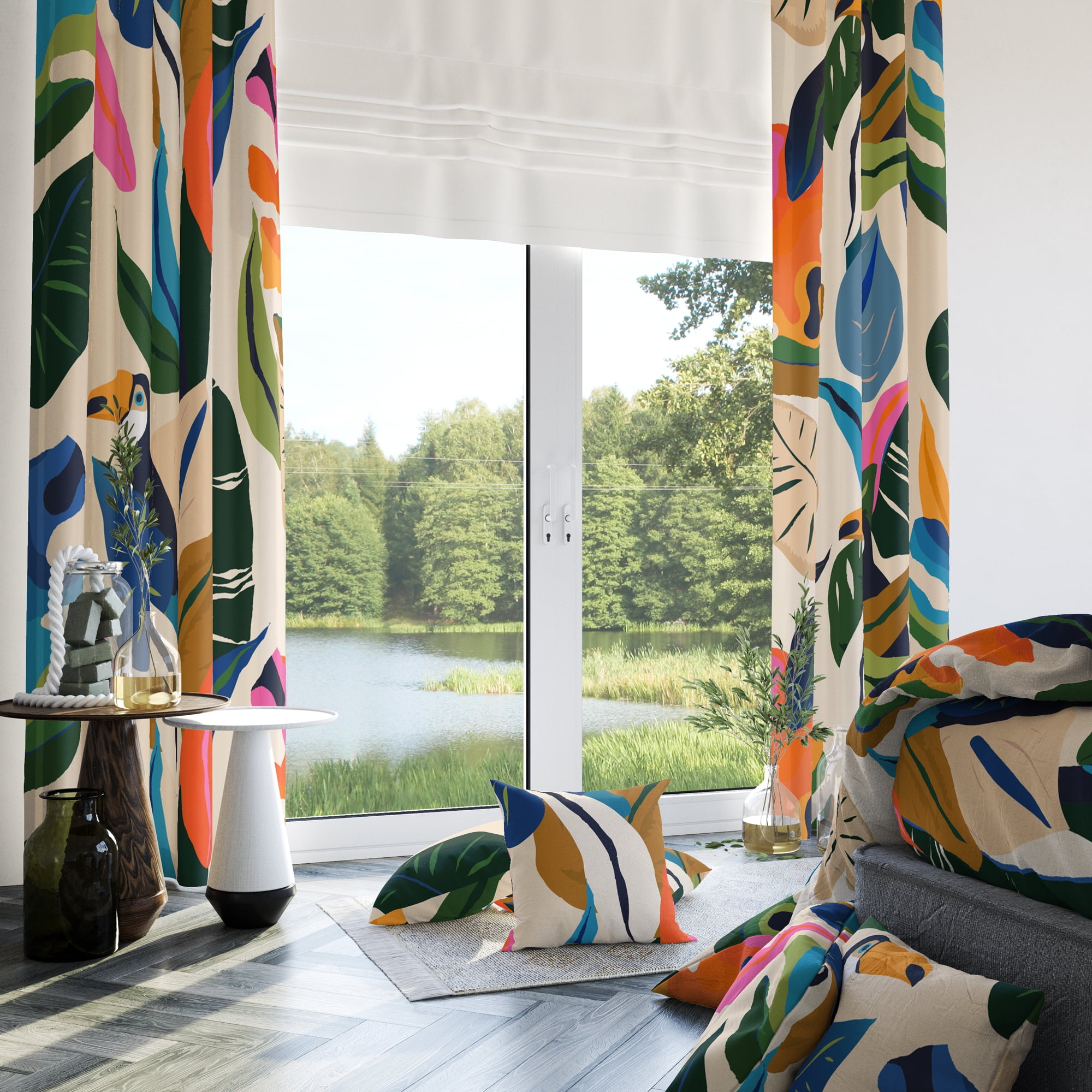 Aeyadis Colorful Tropical Abstract Blackout Curtains, Boho Leaf Birds Print Decor for Bedroom, Living Room, Grommet Window Drapes 2 Panel Set, 52"x84"