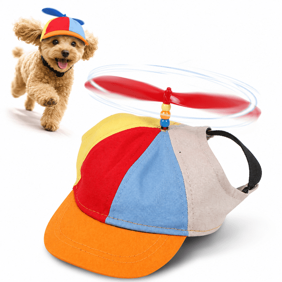 Pawchum Funny Dog Propeller Hat, Adjustable Pet Baseball Cap with Spinning Propeller for Small & Medium Dogs