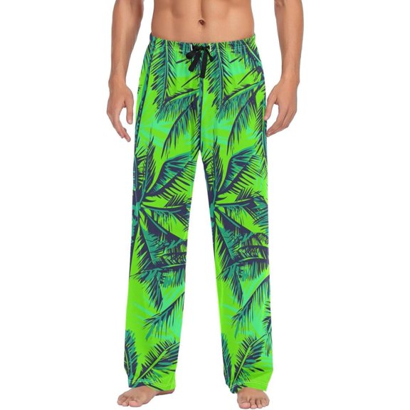 Palm Tree Green Ghost Pajama Pants, Men's Lounge Pants Light with Drawstring and Pockets, Christmas New Year Birthday Father's Day Gifts, Small
