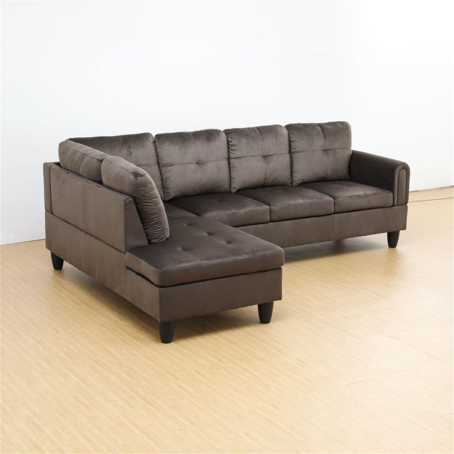 Hommoo Flannel Living Room Furniture Set, L Shaped Couch  Sectional Sofa, 4-Seat Couches and Sofa for Home, Apartment, Dorm, Dark Brown(No Ottoman)