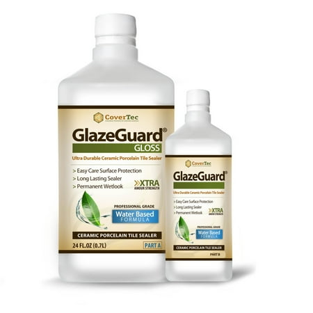 GlazeGuard Gloss Floor / Wall Sealer for Ceramic, Porcelain, Stone Tile Surfaces (1 Qrt -Prof Grade (2) Part