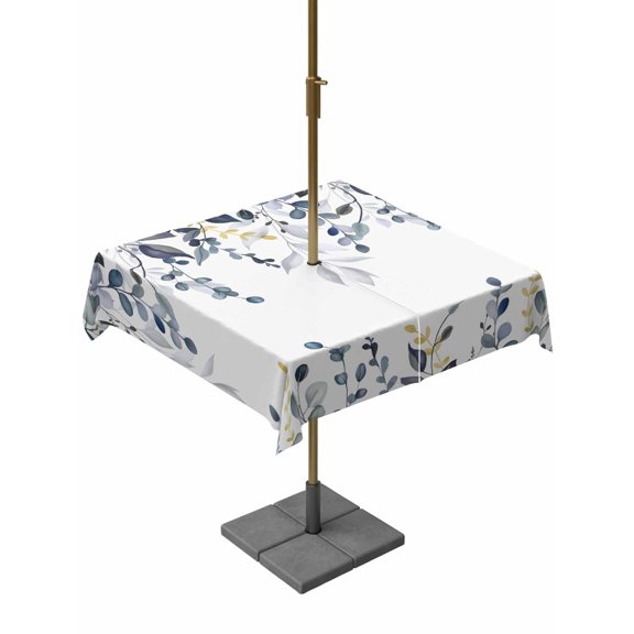 Outdoor Tablecloth with Umbrella Hole for Patio/Picnic/Party/Camping, Blue Grey Eucalyptus Waterproof Table Cloth Square Cover Washable, Watercolor Spring Weeping Botanical (54"x 54")