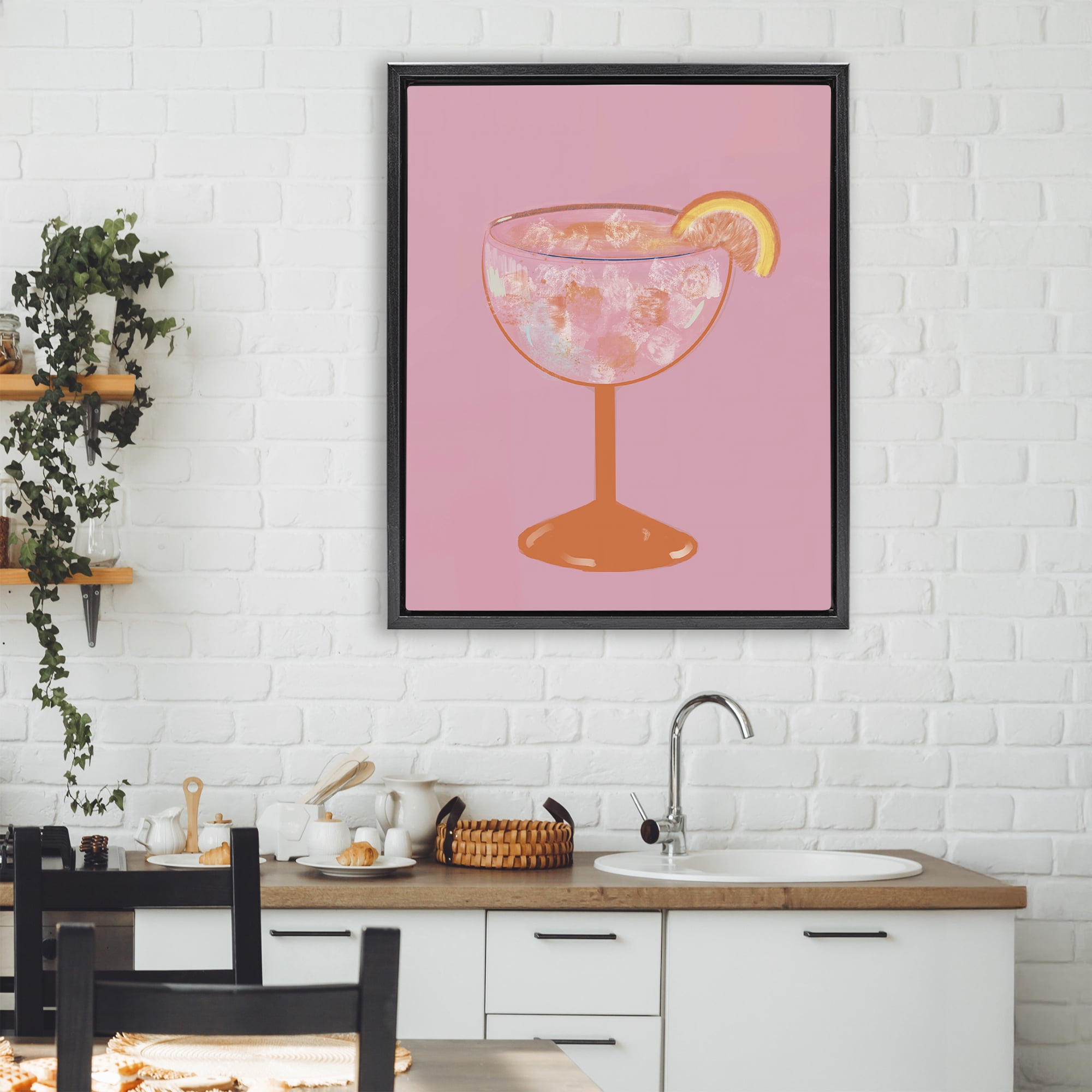 Stupell Industries Paloma Glass over Pink Black Framed Floater Canvas Wall Art, design by Robin Maria