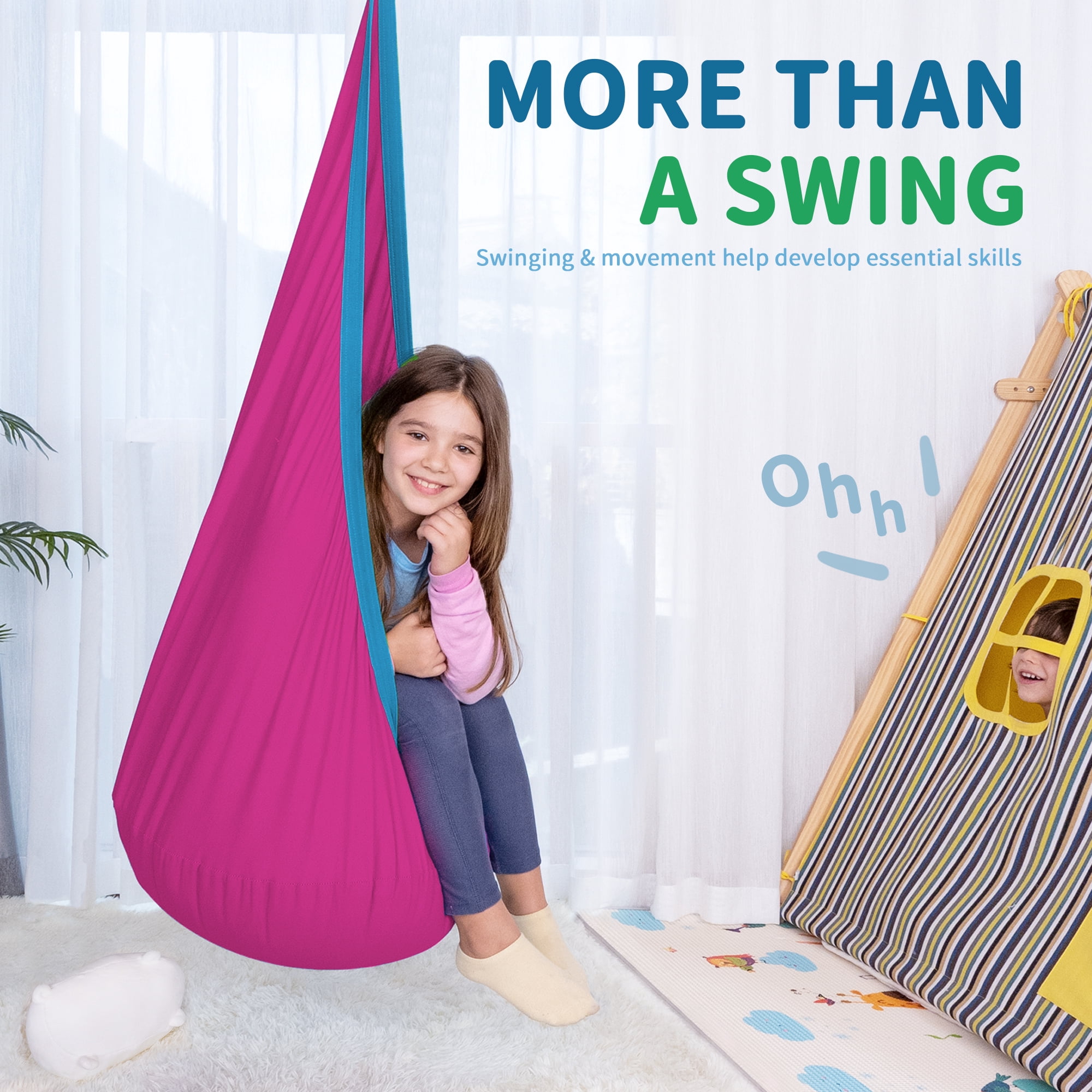 OUTREE Cotton Kids Pod Swing Seat Blue Pink and Blue